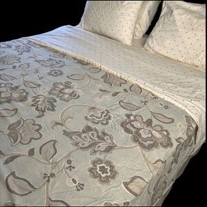 Harbor House Modern Floral Blue Brown 100% Cotton Duvet Cover F/Q